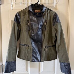 Dollhouse Women's Olive and Black Leather Look Jacket size Small